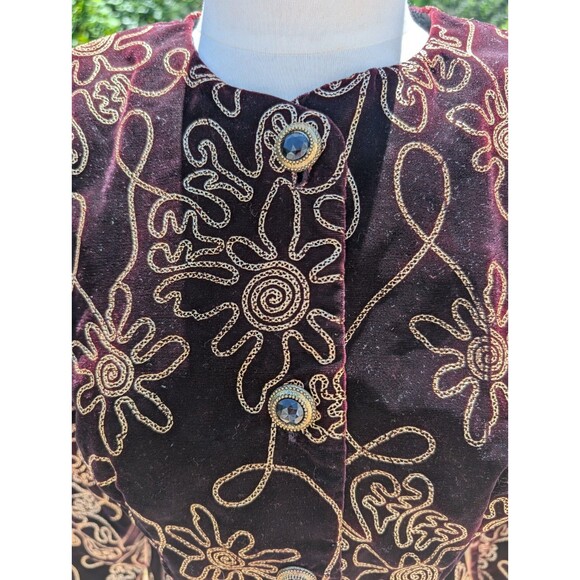 Vintage Velvet Jacket Buttons Embroidered Fancy Party Tres Paquette M USA - Picture 4 of 9